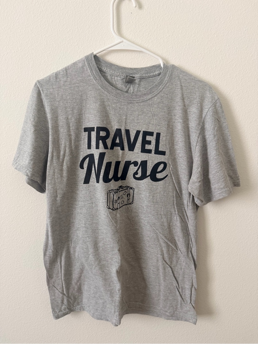 Gildan Gray Travel Nurse Graphic Tee with Navy Print